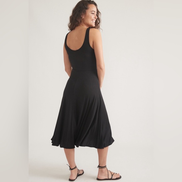 Marine Layer Lexi Rib Fit and Flare Midi Dress in Black - Picture 3 of 11